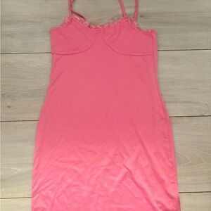 Pink Lace Trim Slip Dress
